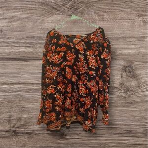 Ulla Popken Floral Cotton Top - Red, Purple, Black